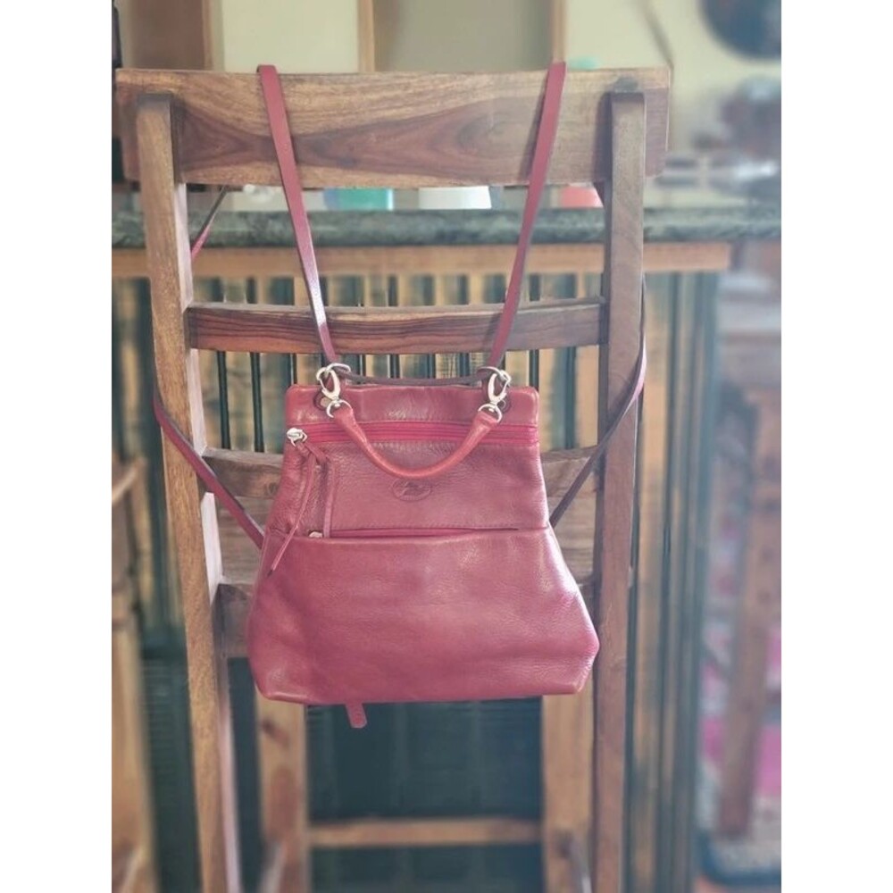 Sergio’s Collection Red Italian Leather Convertible Backpack Bag